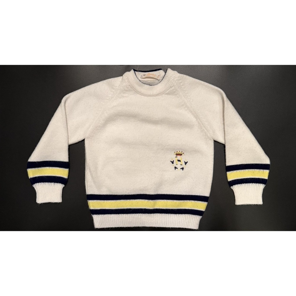 Vintage Renzo Long Sleeve Sweater Embroidered  Size‎ 24-36 mo White Blue Yellow